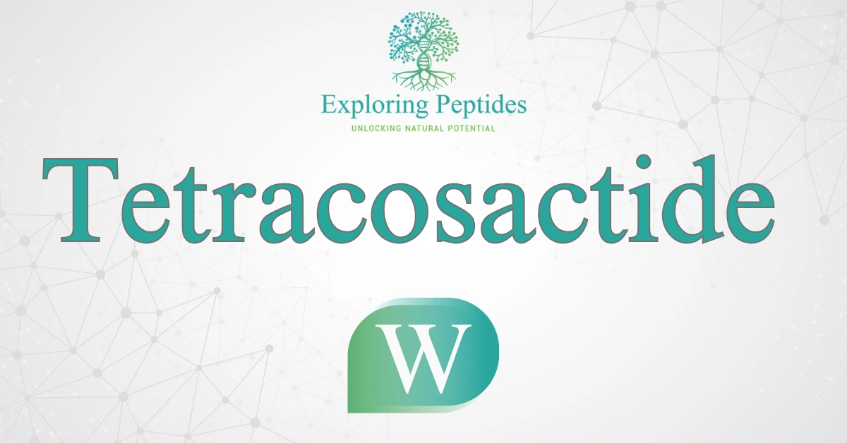 Tetracosactide peptide Wikipedia image by Exploring Peptides logo for Tetracosactide information page
