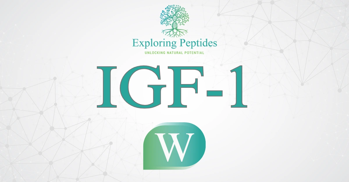 IGF-1 peptide Wikipedia image by Exploring Peptides logo for IGF-1 information page