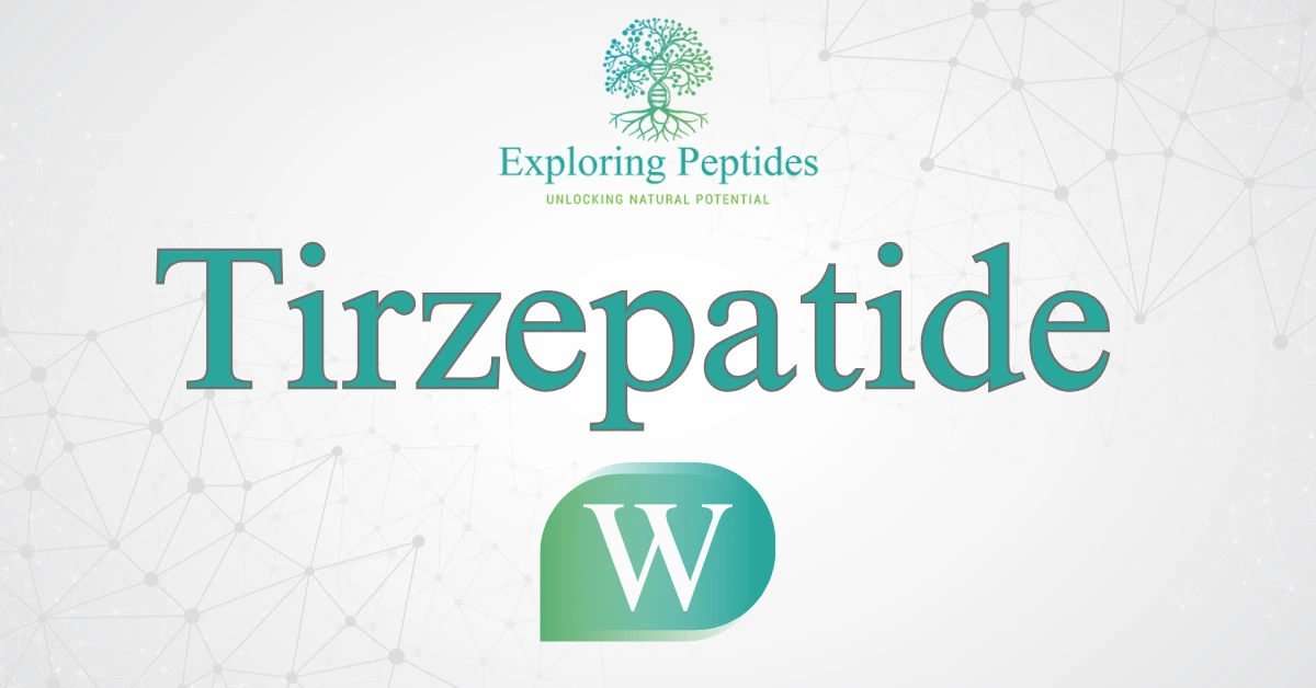 Tirzepatide peptide Wikipedia image by Exploring Peptides logo for Tirzepatide information page