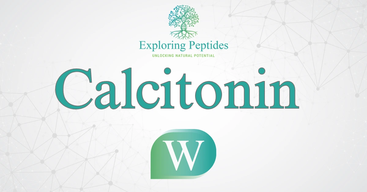Calcitonin peptide Wikipedia image by Exploring Peptides logo for Calcitonin information page