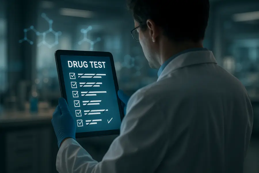 an image of a scientist holding a tablet that is anayizing do peptides show up on drug test